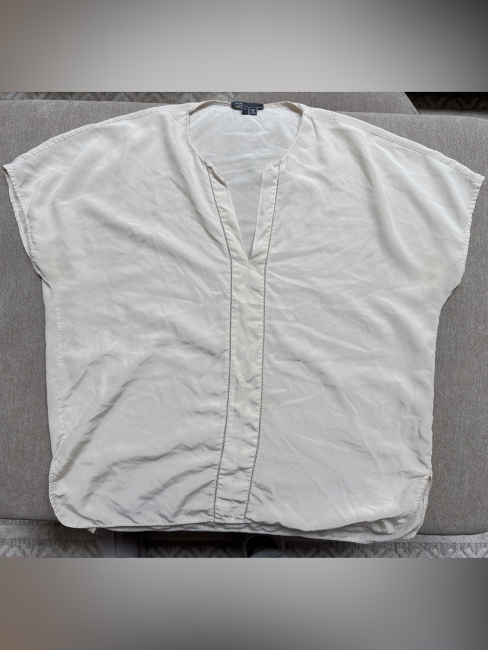 Vince Cream Short Sleeve V-Neck Blouse